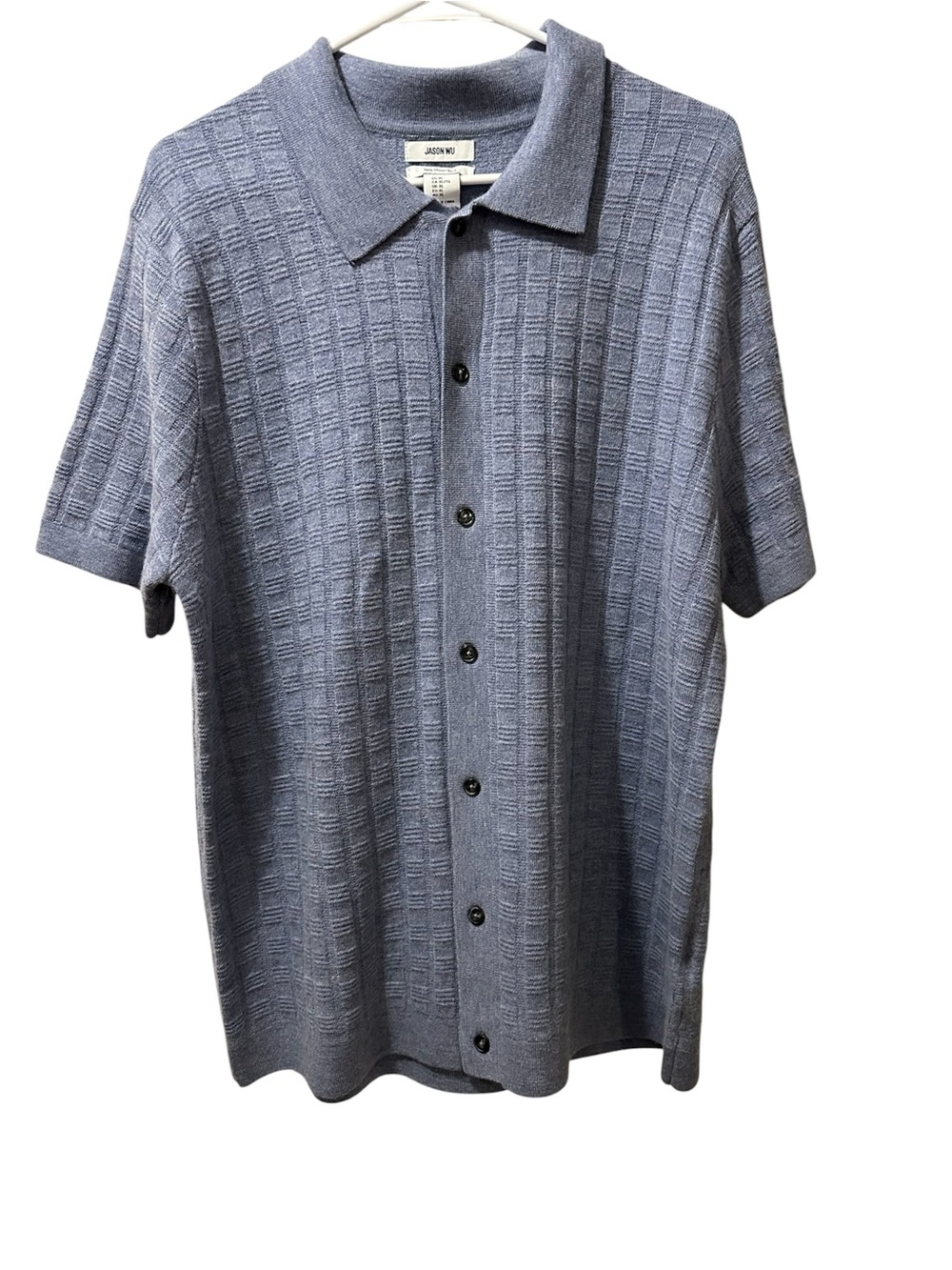 Jason Wu Men's Short Sleeve Button-Down Polo in Slate Blue